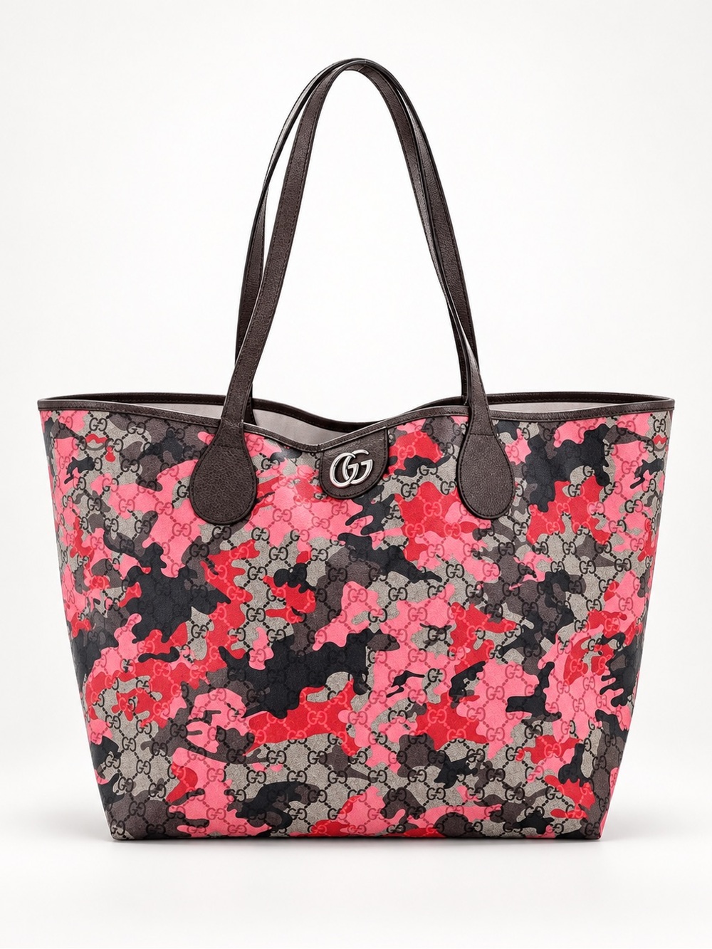 Gucci Pink Red Camouflage GG Canvas Tote Authentic NWT